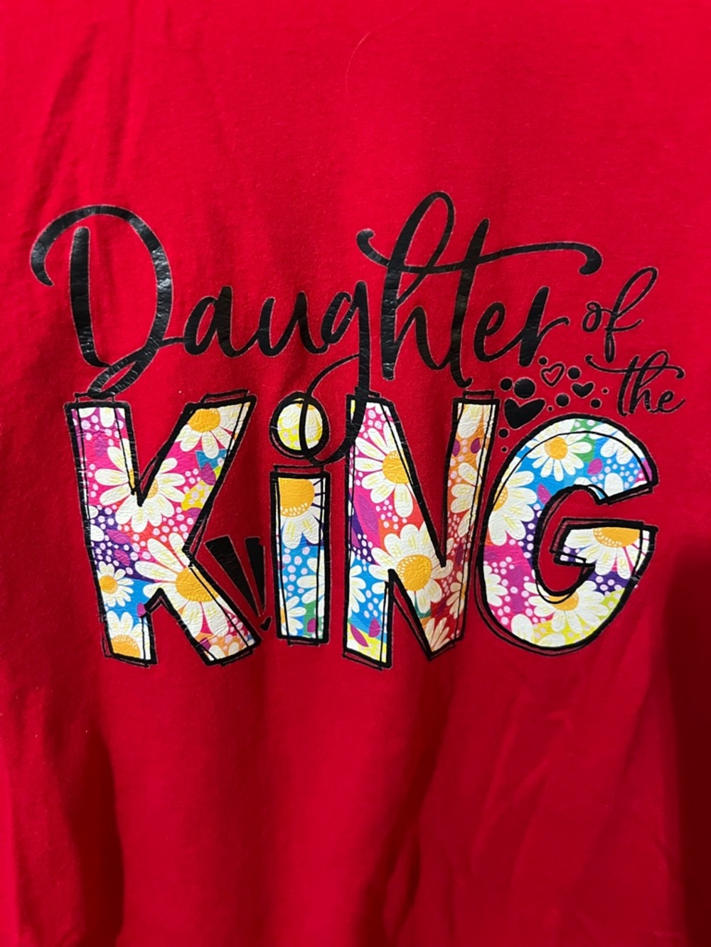 Top of the World Red Floral “Daughter of the King” Graphic Tee